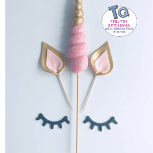 Cuerno Unicornio Dorado Y Rosa PACK Adorno Para Tortas cod AT011