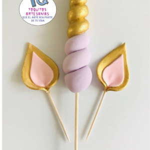 Cuerno Unicornio Dorado y Violeta PACK Adorno Para Tortas cod AT012