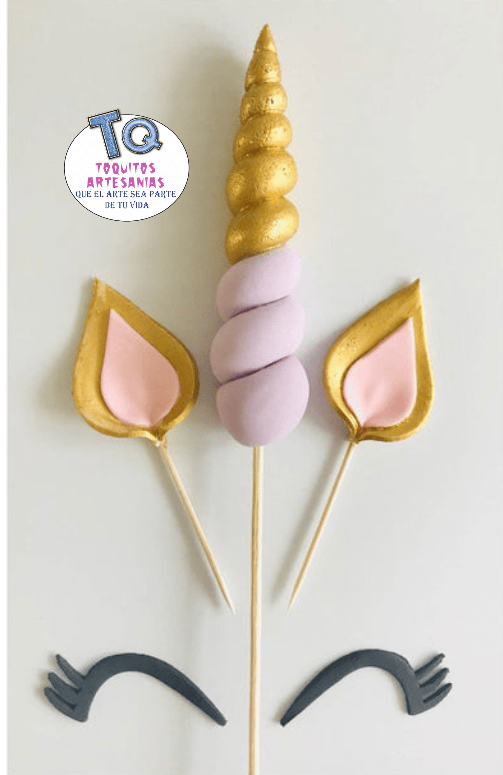 Cuerno Unicornio Dorado y Violeta PACK Adorno Para Tortas cod AT012