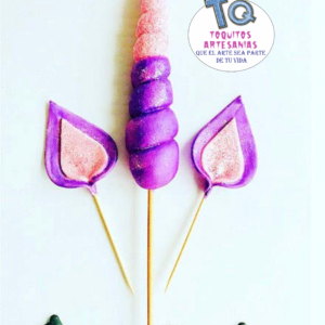 Cuerno Unicornio violeta y rosa PACK Adorno Para Tortas cod AT016