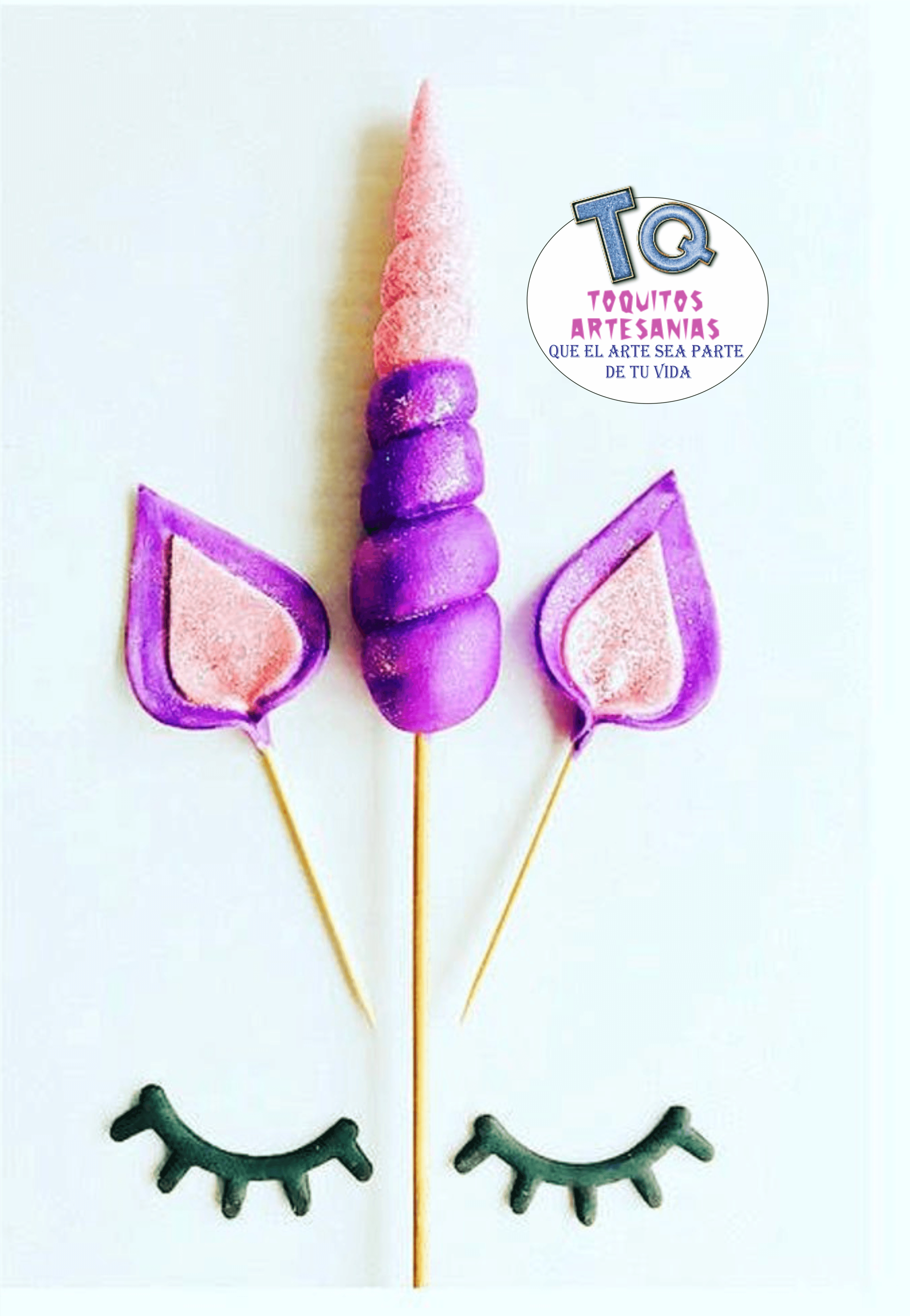 Cuerno Unicornio violeta y rosa PACK Adorno Para Tortas cod AT016