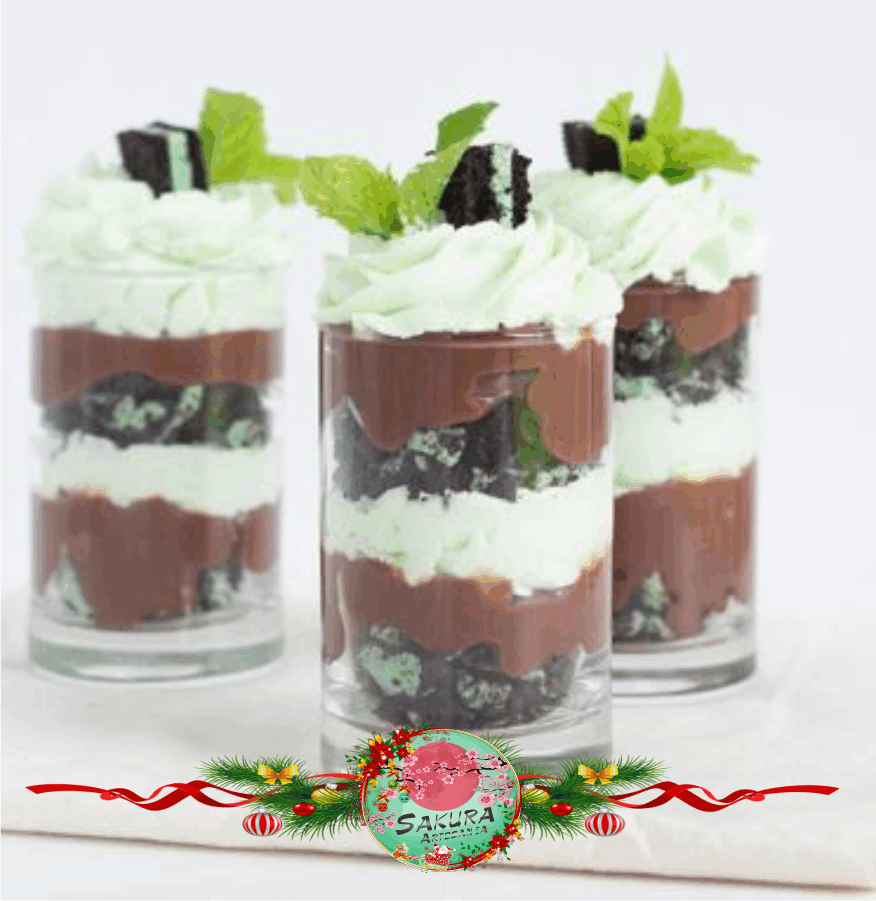 Postre shot dulce leche Brownie y menta