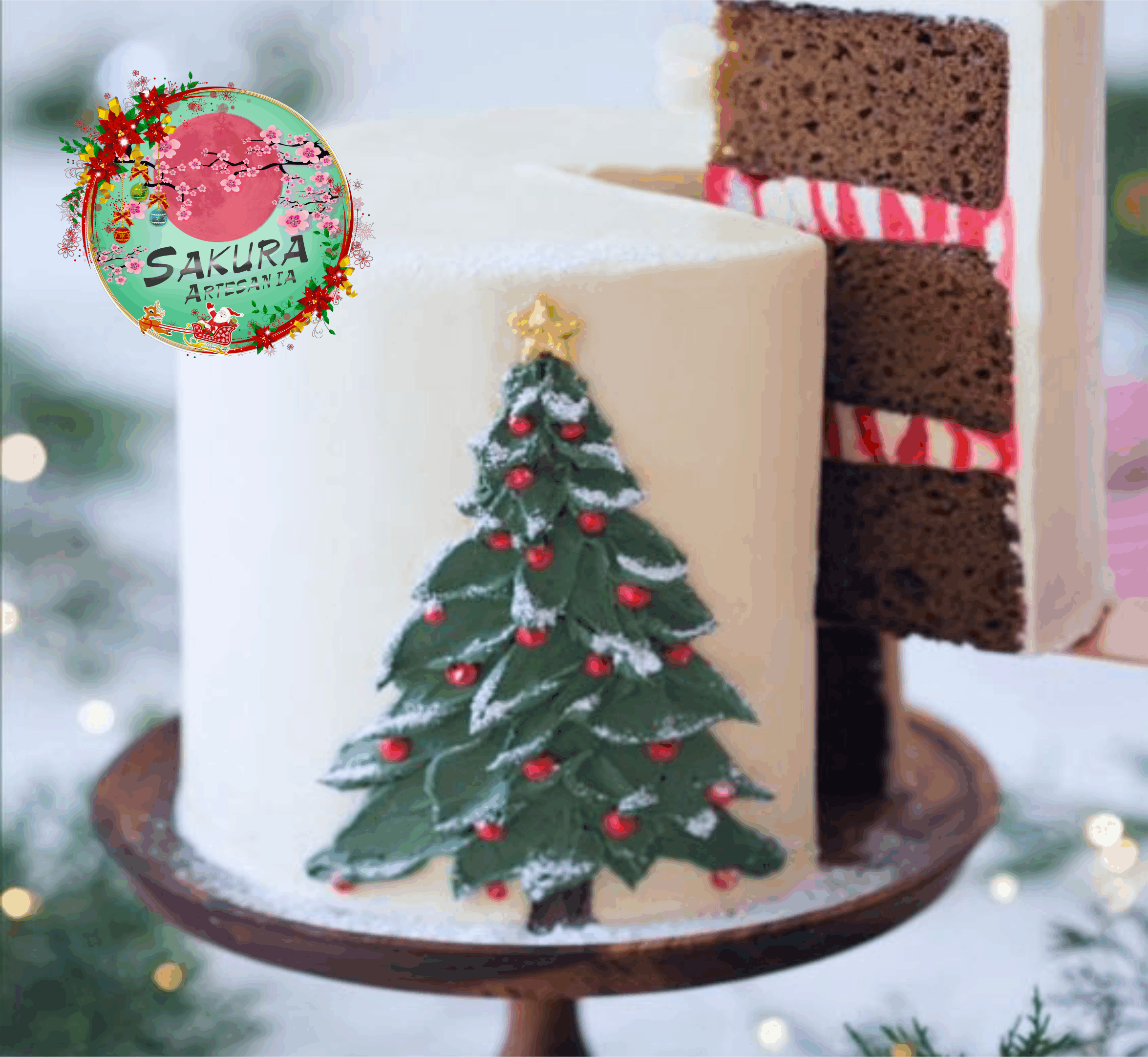 Torta navideña nevada de chocolate