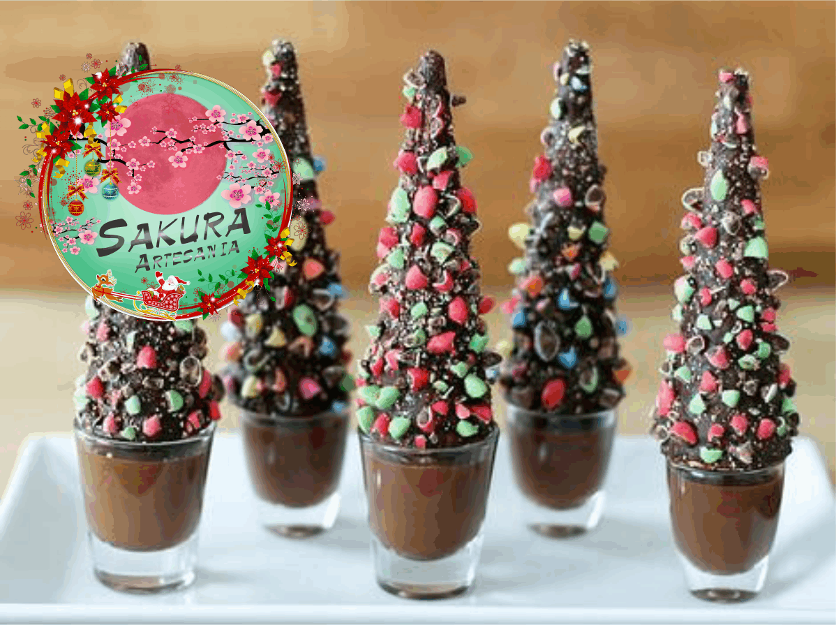 Postre shot árbol navideño de chocolate