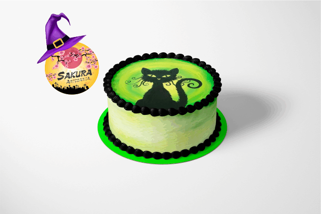 Torta Merengue y lamina Gato Negro Halloween