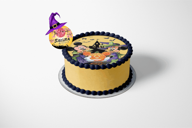 Torta Merengue y lamina Mickey y Minnie Halloween