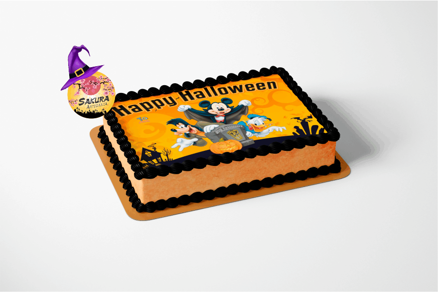 Torta Merengue y lamina Mickey y amigos Halloween