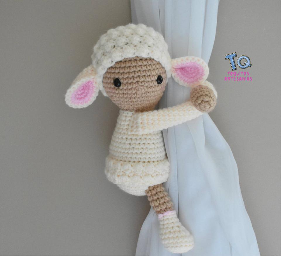 Ovejita bebe blanca Sujeta Cortinas - Imagen 2