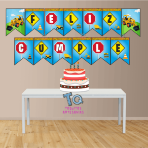 Construcción Tractor Banderin feliz cumple