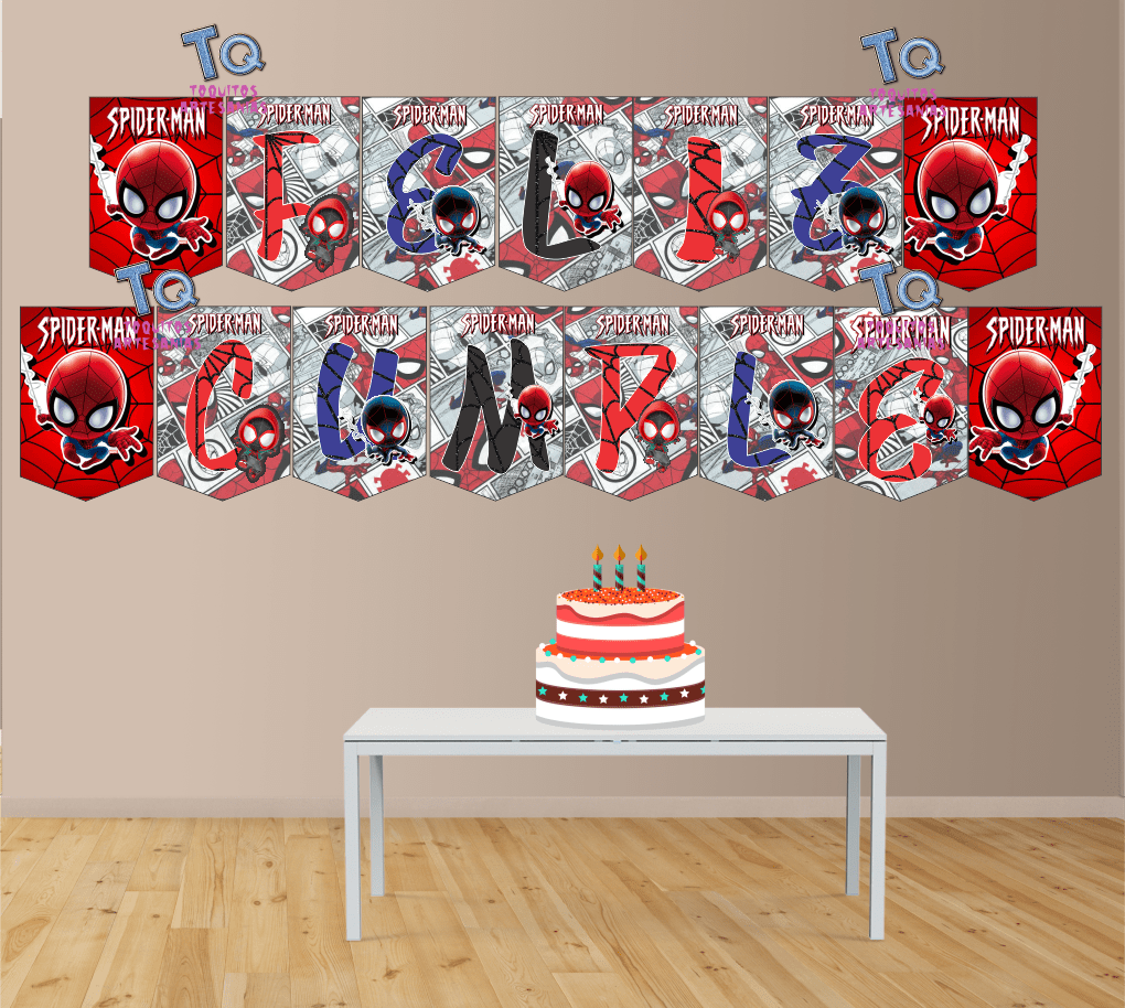 Spiderman Banderín Feliz cumple