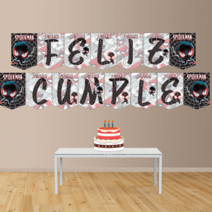 spiderman negro Banderín con Feliz cumple