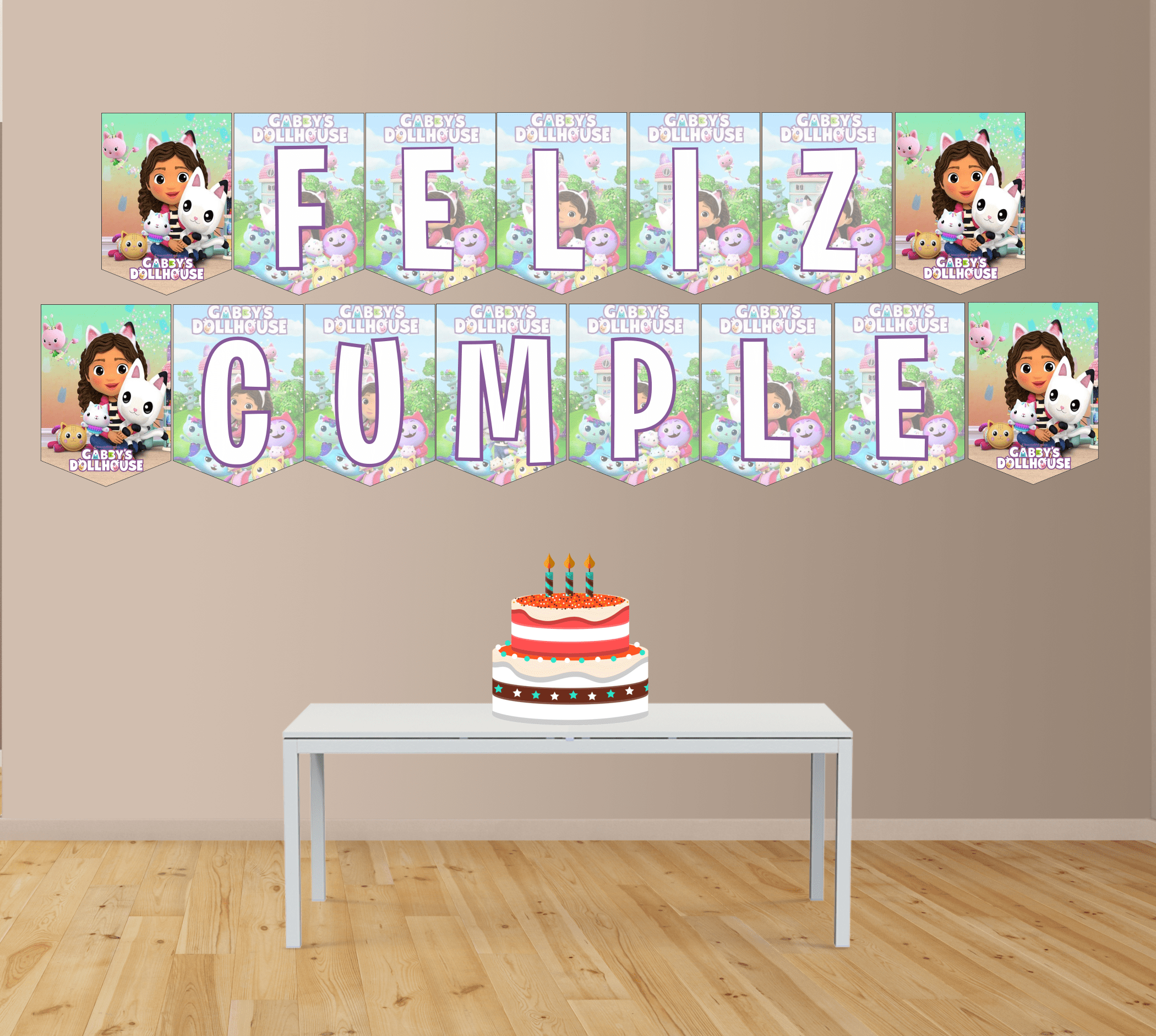 Gaby y la casa de muñecas Banderín con Feliz cumple