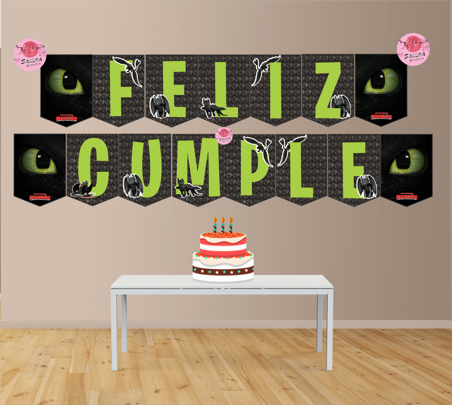 Chimuelo Banderín con Feliz cumple