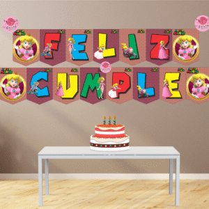 Mario Bros Princesa Banderín feliz Cumple
