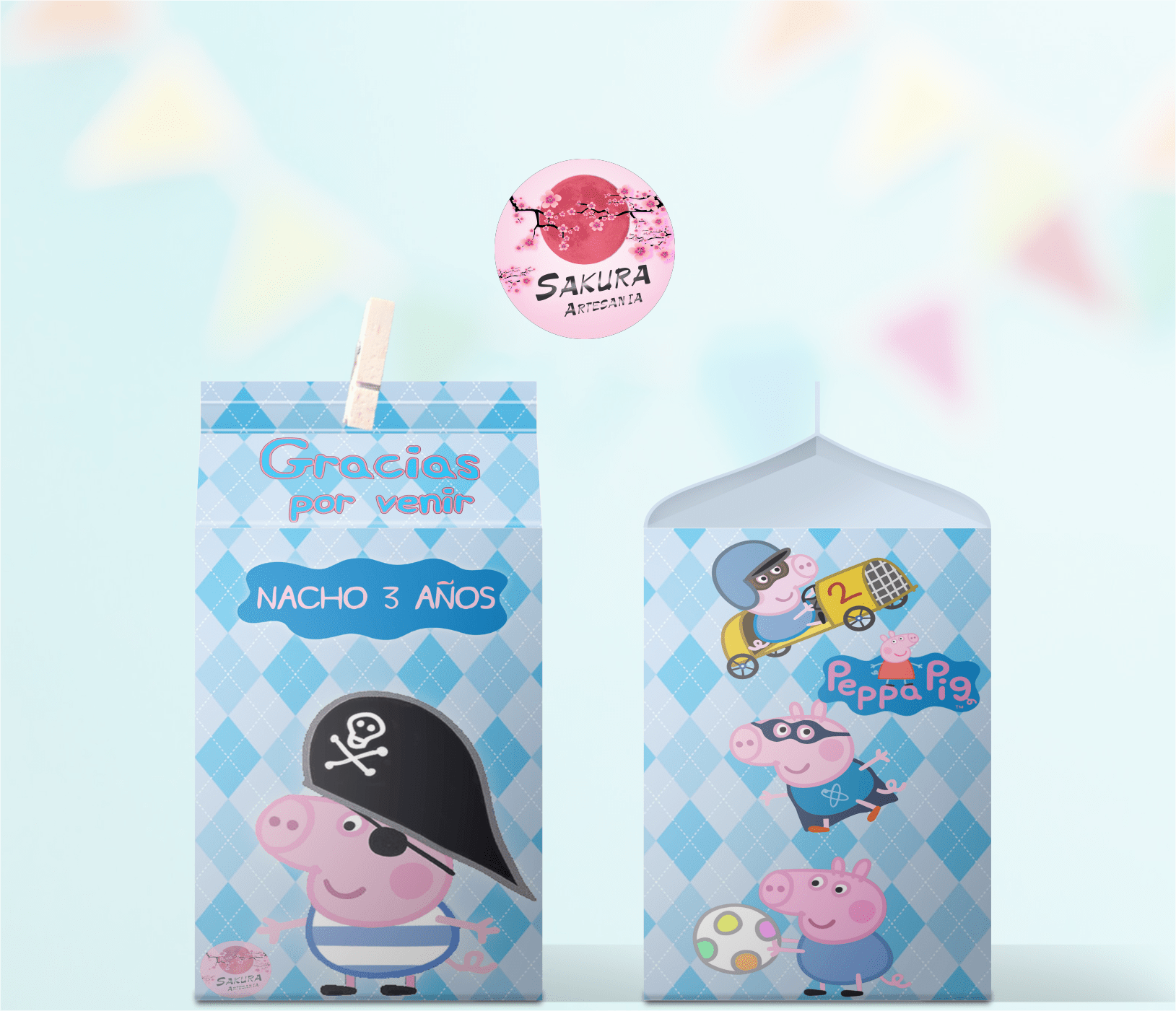 Peppa pig pirata caja souvenirs - Imagen 2