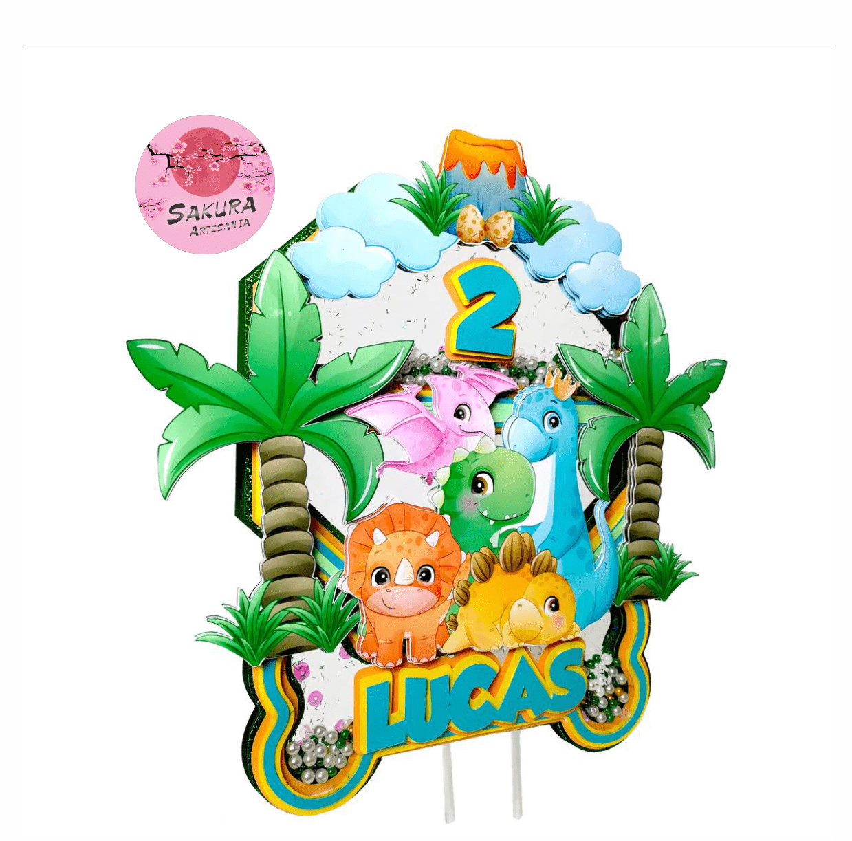 Dinosaurios Cake Topper 3d con shaker