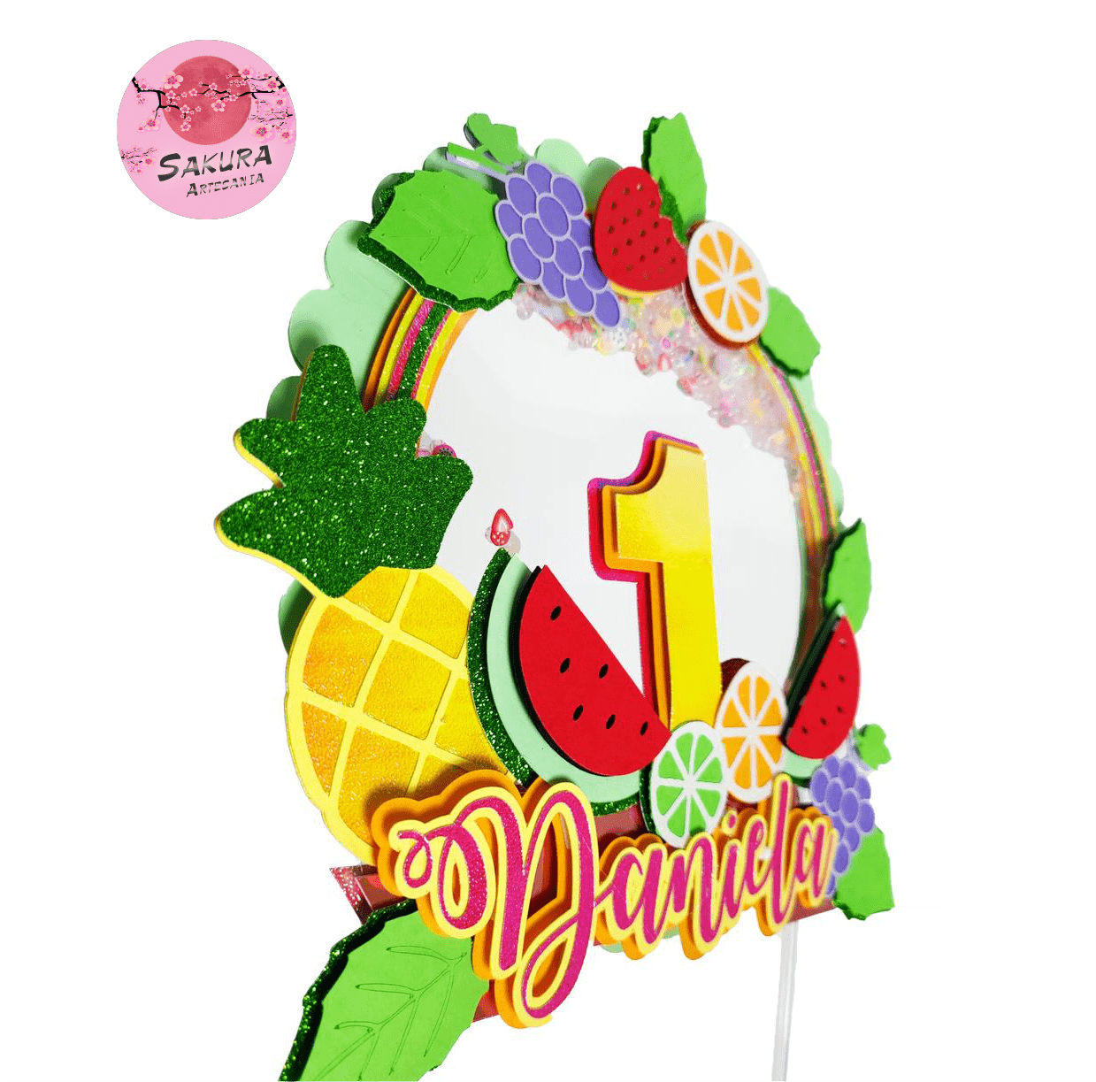 tropical frutas Cake Topper 3d con shaker