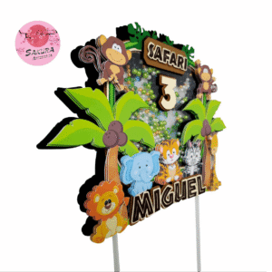 Safari Animales Cake Topper 3d con shaker