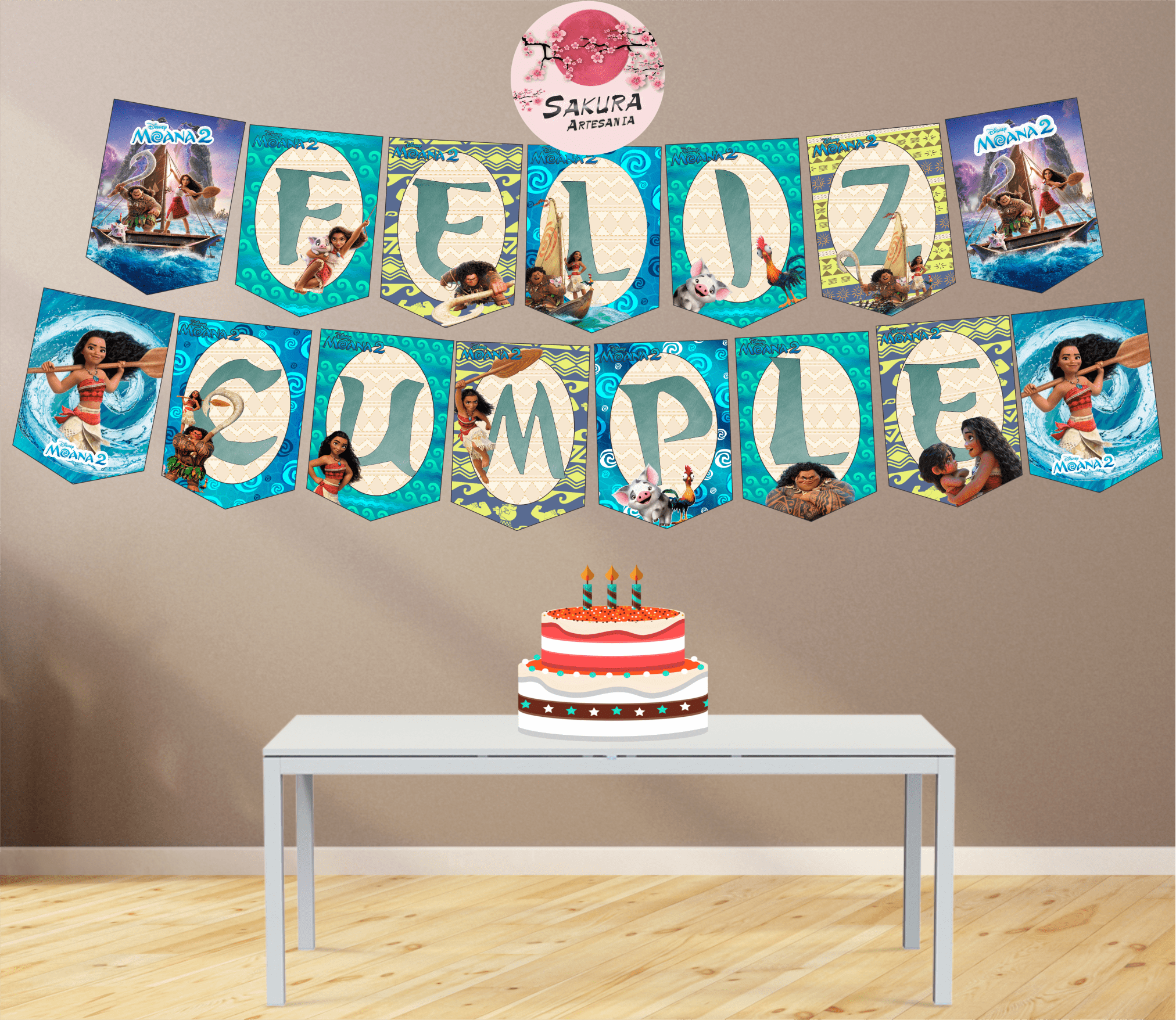 Moana 2. Banderín feliz Cumple