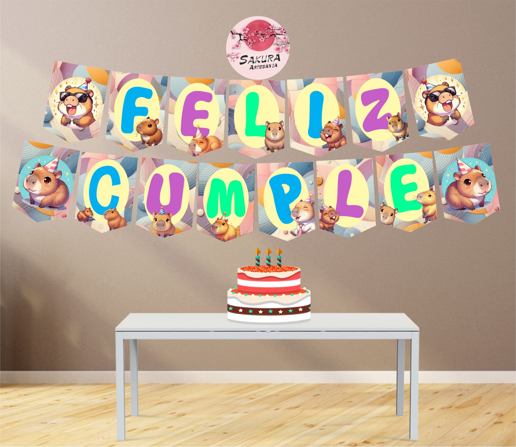 Capibara Banderín feliz Cumple