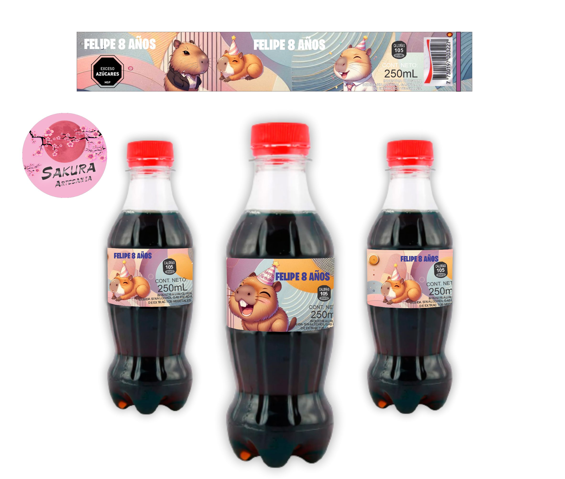 Capibara Etiquetas x12 para refrescos 250cc