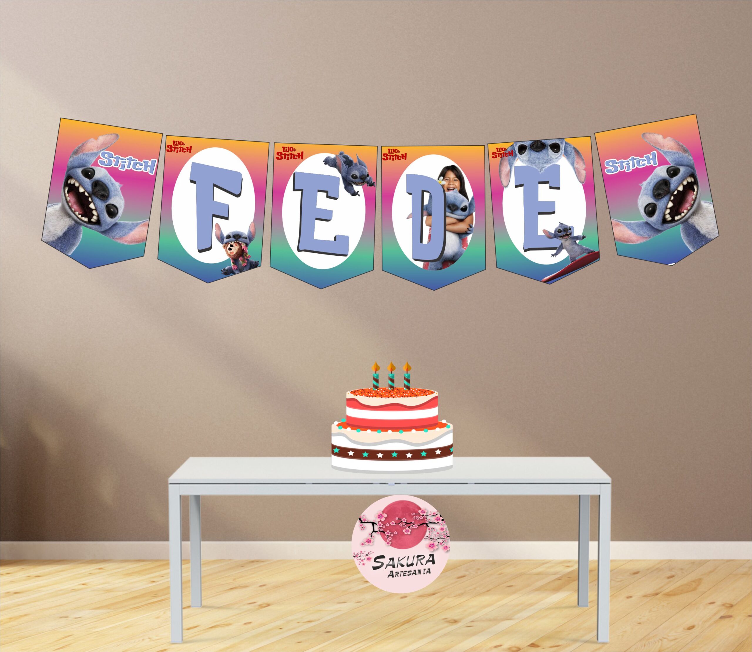 Stitch Live Action Banderín con Nombre