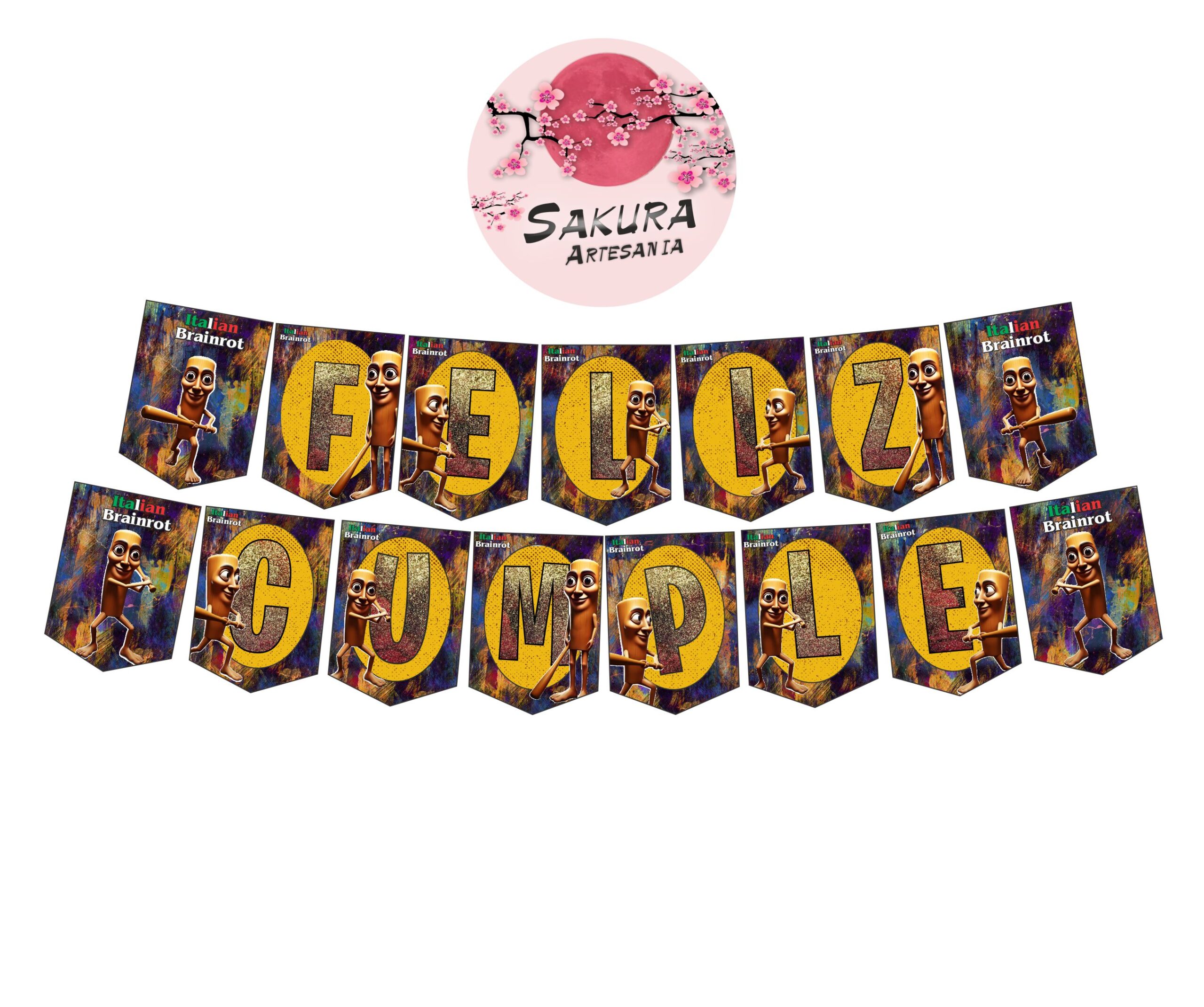 tung tung sahur Banderín con Feliz cumple - Imagen 2