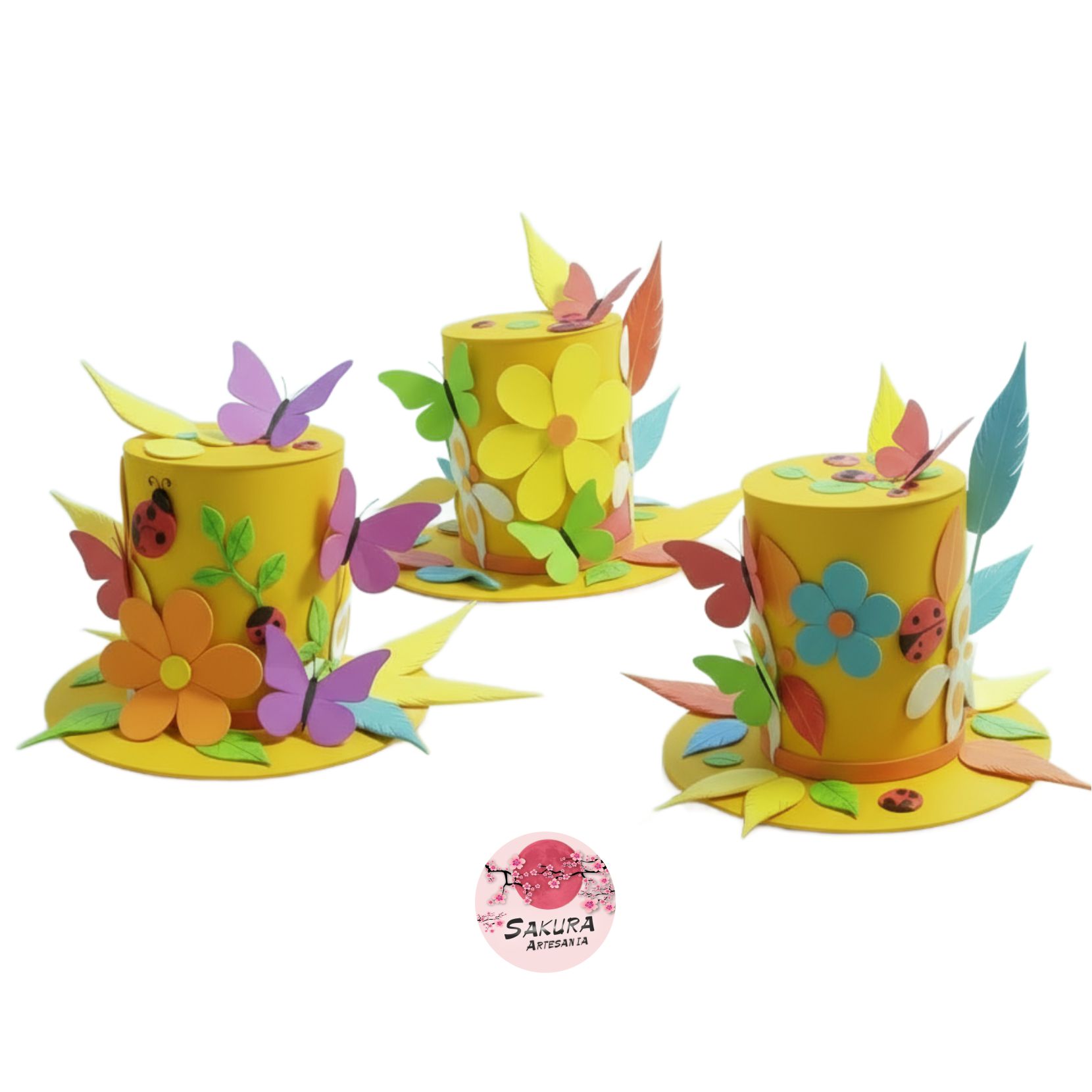 Galera Mariposas, flores, plumas Amarilla