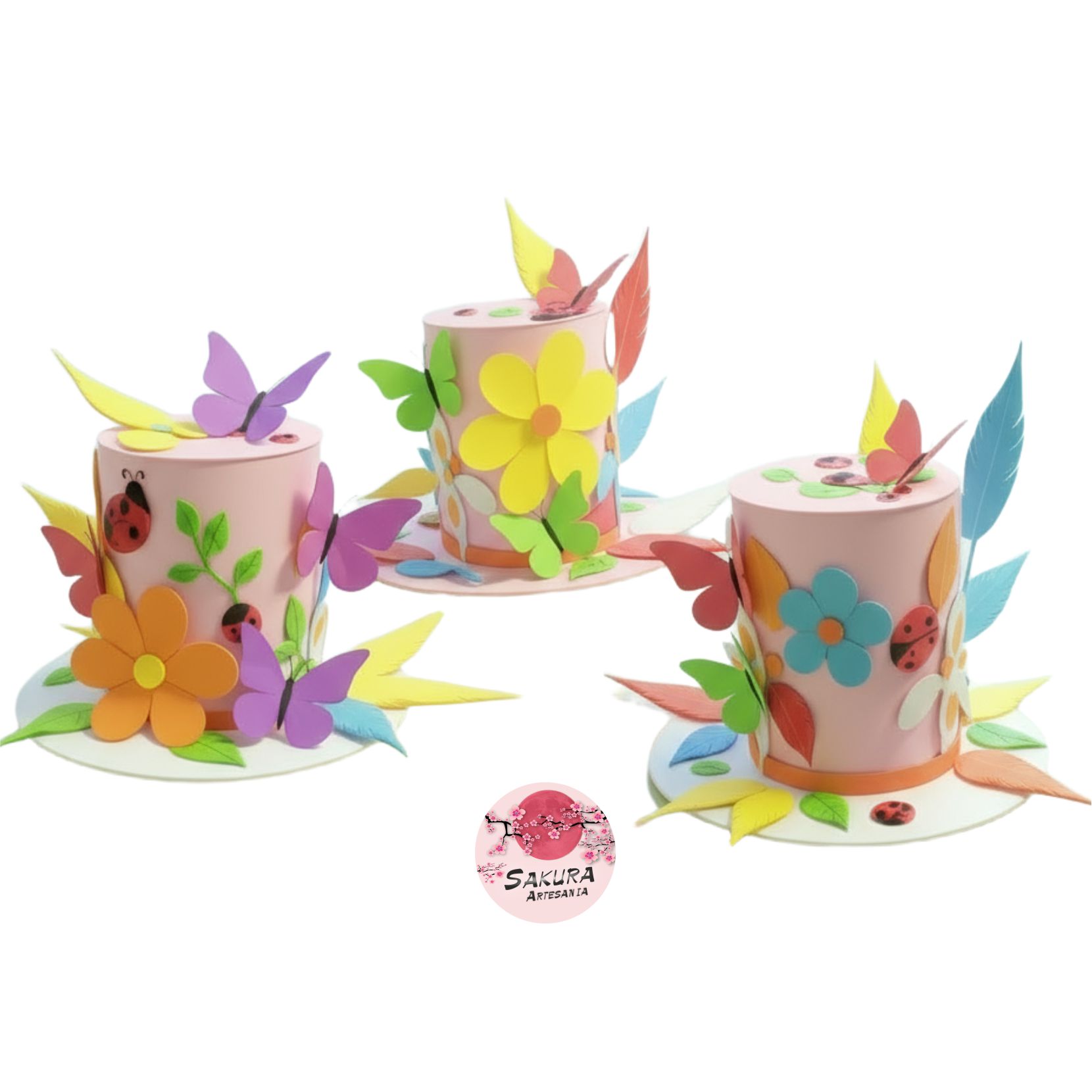 Galera Mariposas, floes, plumas Rosa